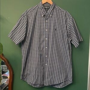 Polo by Ralph Lauren Black Men's Blue & Navy Plaid Seesucker Fabric Shirt Classi